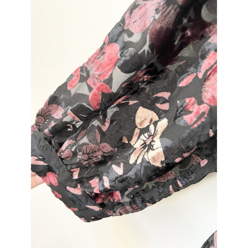 ANTHROPOLOGIE FLORAL BURNOUT CUT VELVET Boxy BISHOP SLEEVE BLOUSE TOP Medium - Picture 5 of 15